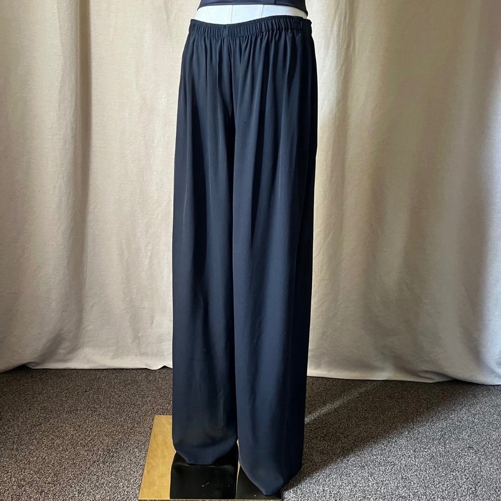 Harari Black Silk Wide Leg Pants Minimalist Draped Elastic Waist Trousers XL